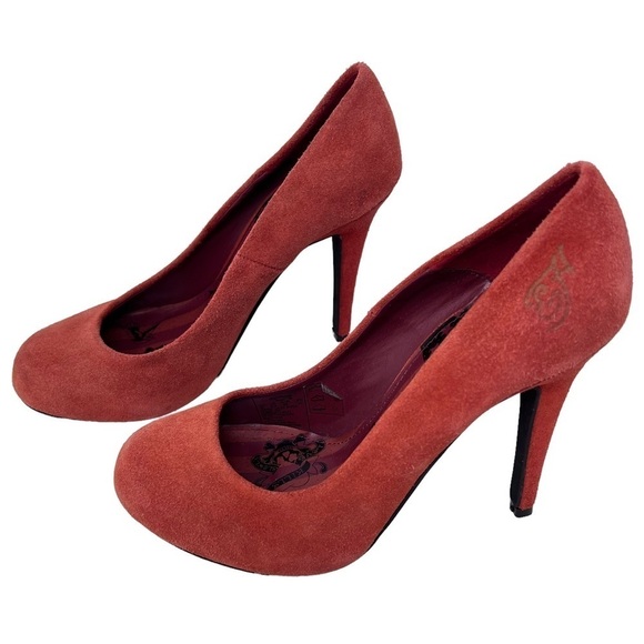 Ed Hardy Women's Oiled Suede Stiletto Platform Heels Pumps Rust Orange Size 9 - Picture 3 of 12